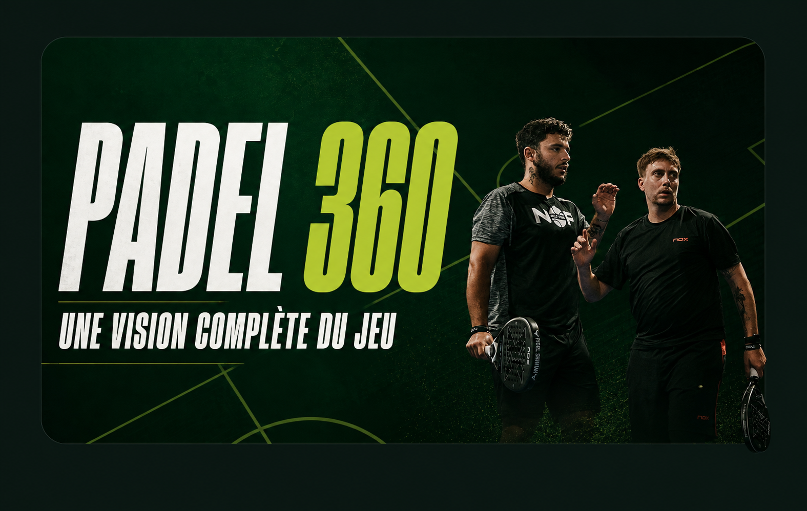Visuel complet de l’équipe Padel 360 avec les coachs et leur équipement NOX